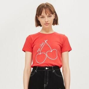 Topshop Mon Cheri Crop Top Graphic Tee Red Cherry Cherries